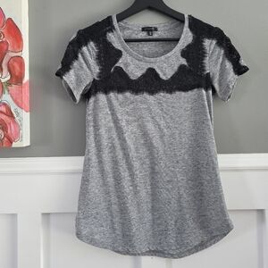 Dynamite Elegant Black Lace Trim, Gray Short Sleeve Top, Size 4